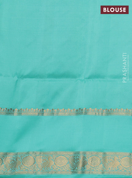 Pure soft silk saree pink and teal blue with zari woven buttas and long zari woven butta border