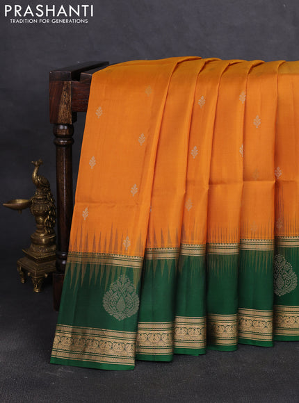 Pure soft silk saree mustard yellow and green with zari woven buttas and long zari woven butta border