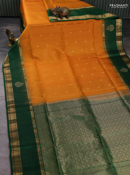 Pure soft silk saree mustard yellow and green with zari woven buttas and long zari woven butta border