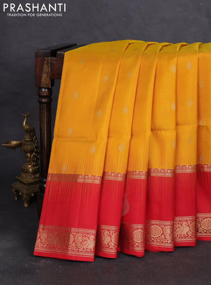 Pure soft silk saree yellow and red with zari woven buttas and long zari woven butta border