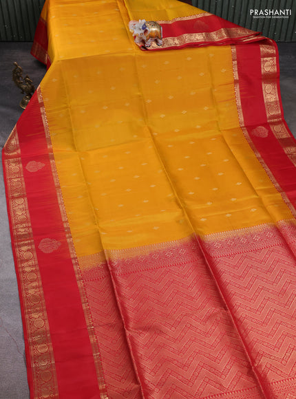 Pure soft silk saree yellow and red with zari woven buttas and long zari woven butta border