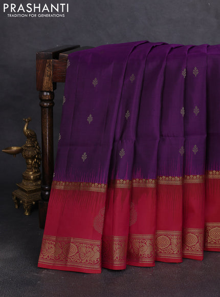 Pure soft silk saree purple and dual shade of pinkish orange with zari woven buttas and long zari woven butta border