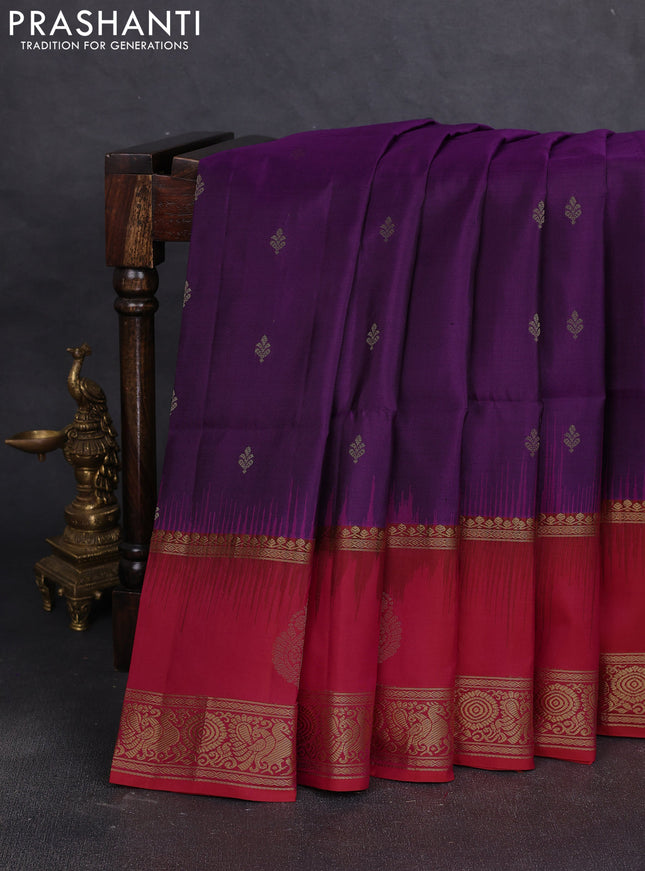Pure soft silk saree purple and dual shade of pinkish orange with zari woven buttas and long zari woven butta border