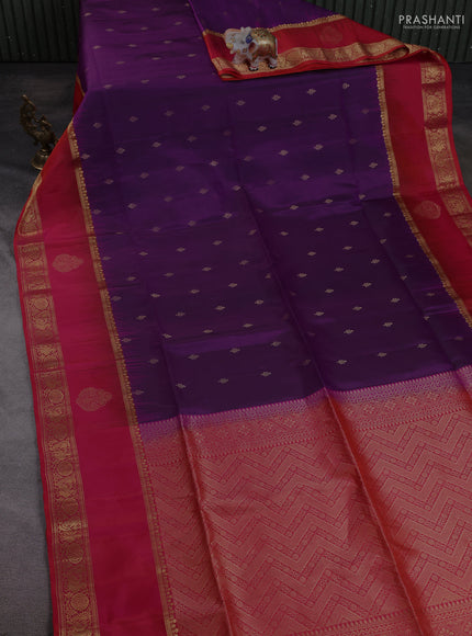 Pure soft silk saree purple and dual shade of pinkish orange with zari woven buttas and long zari woven butta border