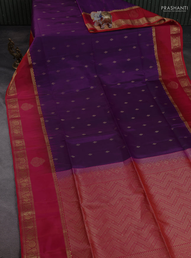 Pure soft silk saree purple and dual shade of pinkish orange with zari woven buttas and long zari woven butta border