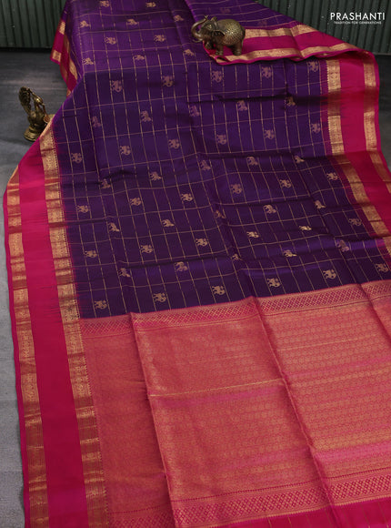 Pure soft silk saree purple and pink with allover zari checked & buttas and rettapet zari woven border