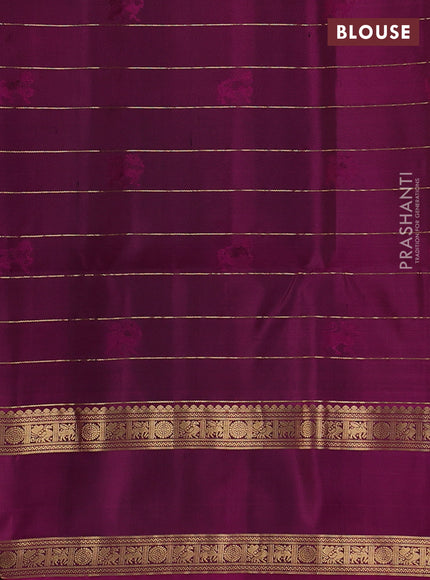 Pure soft silk saree dual shade of blue and dark magenta pink with allover zari checked & buttas and rettapet zari woven border