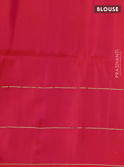 Pure soft silk saree bottle green and peach pink with zari woven buttas and elephant zari woven border