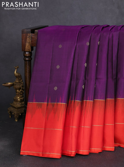 Pure soft silk saree purple and orange with zari woven buttas and elephant zari woven butta border