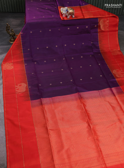 Pure soft silk saree purple and orange with zari woven buttas and elephant zari woven butta border