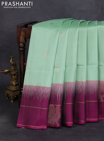 Pure soft silk saree pastel green and purple with zari woven buttas and zari woven simple border
