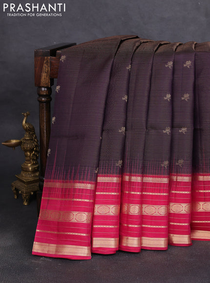 Pure soft silk saree deep jamun and pink with allover zari weaves & buttas and long zari woven border