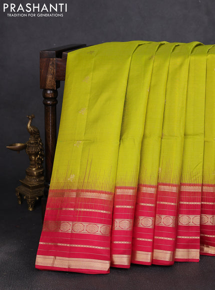 Pure soft silk saree fluorescent green and pink with allover zari weaves & buttas and long zari woven border