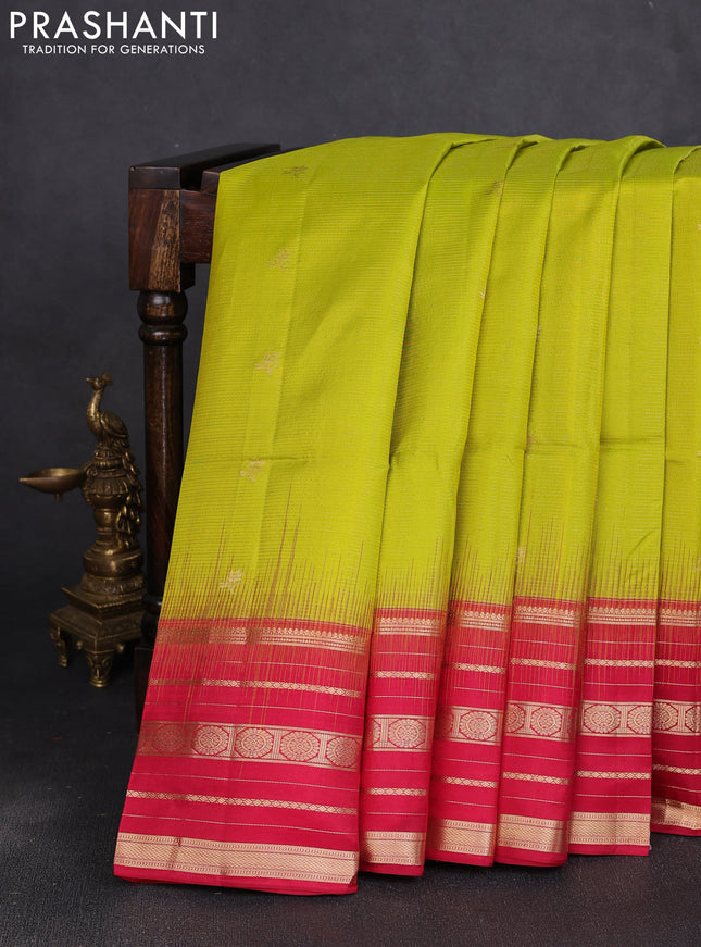 Pure soft silk saree fluorescent green and pink with allover zari weaves & buttas and long zari woven border