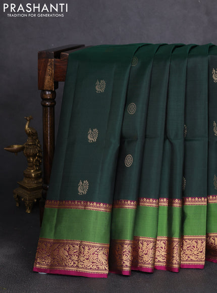 Pure soft silk saree dark green and purple with annam zari woven buttas and rettapet zari woven border