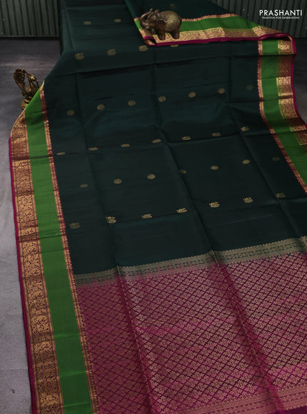 Pure soft silk saree dark green and purple with annam zari woven buttas and rettapet zari woven border