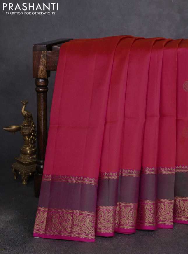 Pure soft silk saree dual shade of pinkish orange and pink with zari woven buttas and rettapet zari woven border