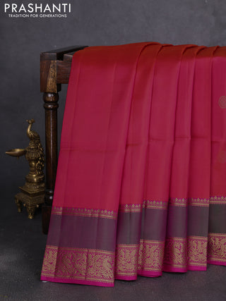 Pure soft silk saree dual shade of pinkish orange and pink with zari woven buttas and rettapet zari woven border