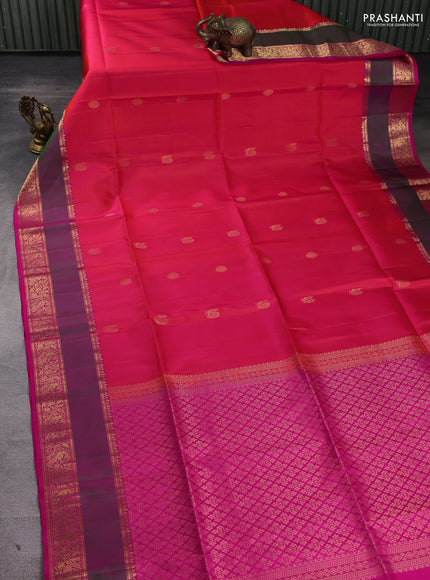 Pure soft silk saree dual shade of pinkish orange and pink with zari woven buttas and rettapet zari woven border