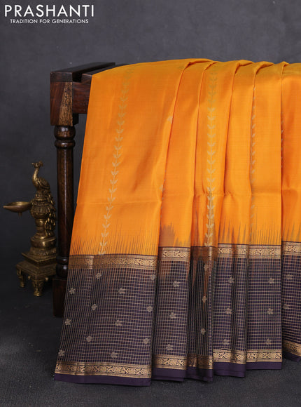 Pure soft silk saree orange and deep wine with zari woven buttas and zari checked butta border