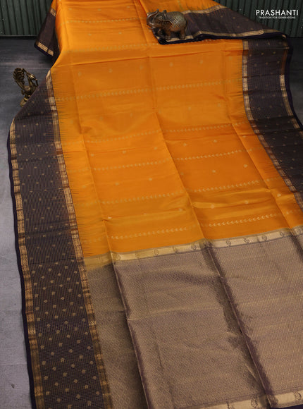 Pure soft silk saree orange and deep wine with zari woven buttas and zari checked butta border
