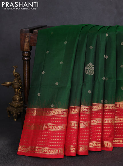 Pure soft silk saree green and red with zari woven buttas and long zari woven border