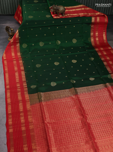 Pure soft silk saree green and red with zari woven buttas and long zari woven border