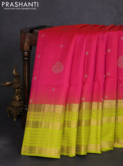 Pure soft silk saree pink and lime green with zari woven buttas and long zari woven border
