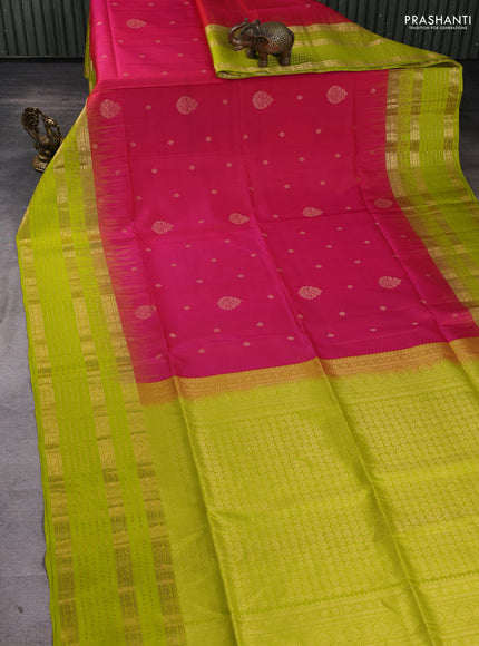 Pure soft silk saree pink and lime green with zari woven buttas and long zari woven border