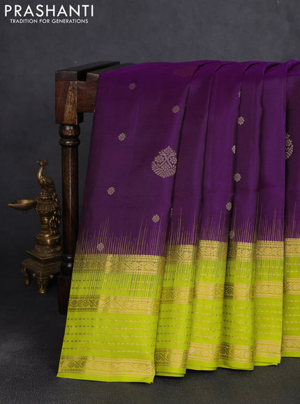 Pure soft silk saree purple and fluorescent green with zari woven buttas and long zari woven border