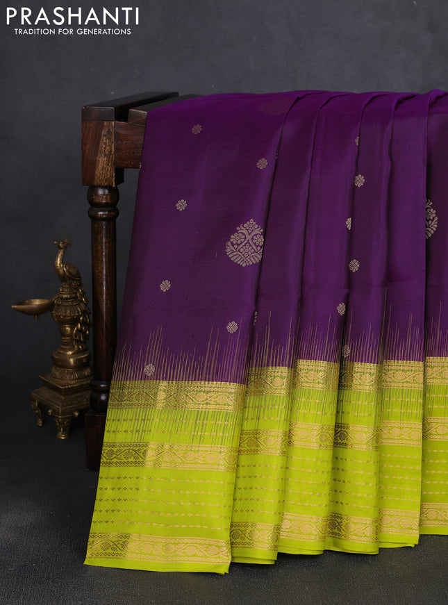 Pure soft silk saree purple and fluorescent green with zari woven buttas and long zari woven border