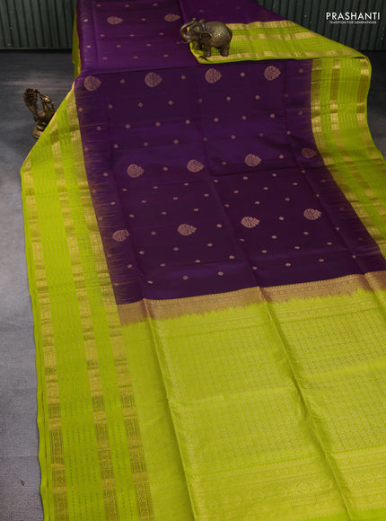 Pure soft silk saree purple and fluorescent green with zari woven buttas and long zari woven border