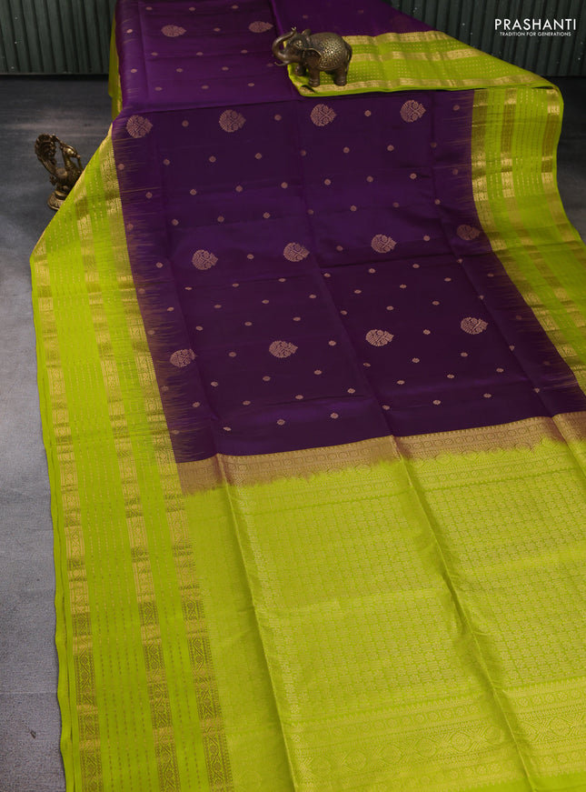 Pure soft silk saree purple and fluorescent green with zari woven buttas and long zari woven border
