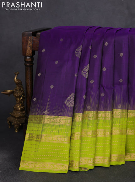 Pure soft silk saree violet and fluorescent green with zari woven buttas and long zari woven border