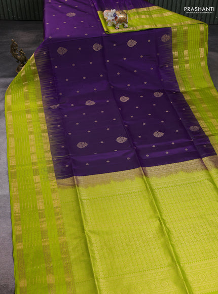 Pure soft silk saree violet and fluorescent green with zari woven buttas and long zari woven border