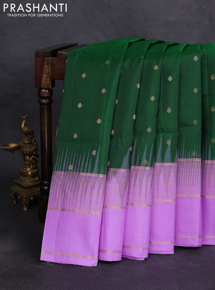 Pure soft silk saree green and lavender with allover zari woven buttas and long zari woven butta border