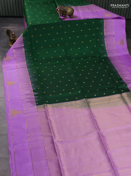 Pure soft silk saree green and lavender with allover zari woven buttas and long zari woven butta border