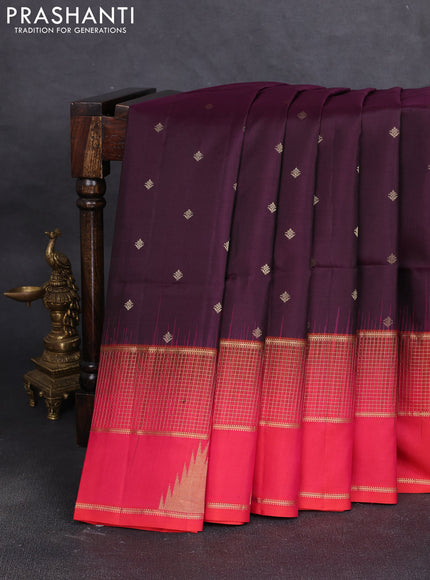 Pure soft silk saree wine shade and dual shade of pink with allover zari woven buttas and long zari woven butta border