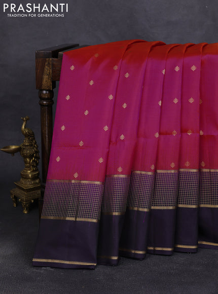 Pure soft silk saree pink and wine shade with allover zari woven buttas and long zari woven butta border