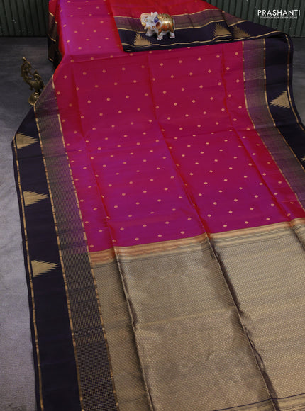 Pure soft silk saree pink and wine shade with allover zari woven buttas and long zari woven butta border