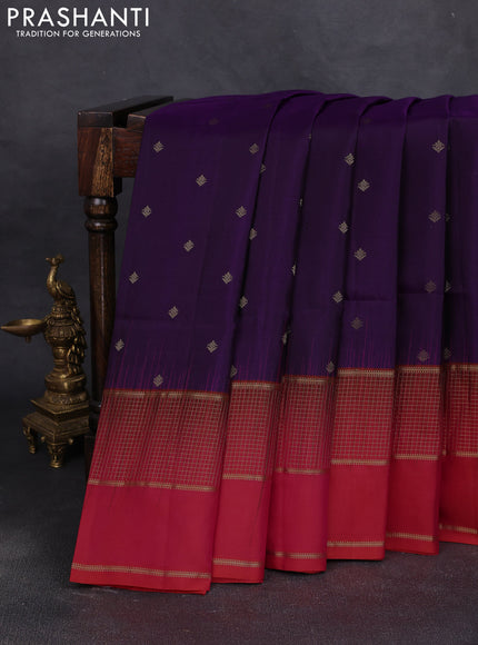 Pure soft silk saree deep violet and dual shade of pink with allover zari woven buttas and long zari woven butta border
