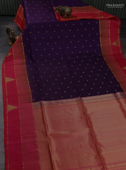Pure soft silk saree deep violet and dual shade of pink with allover zari woven buttas and long zari woven butta border