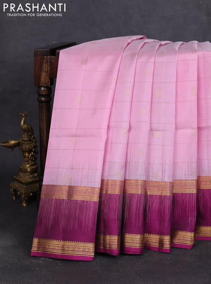 Pure soft silk saree light pink and dark magenta pink with allover zari checks & buttas and rettapet zari woven border