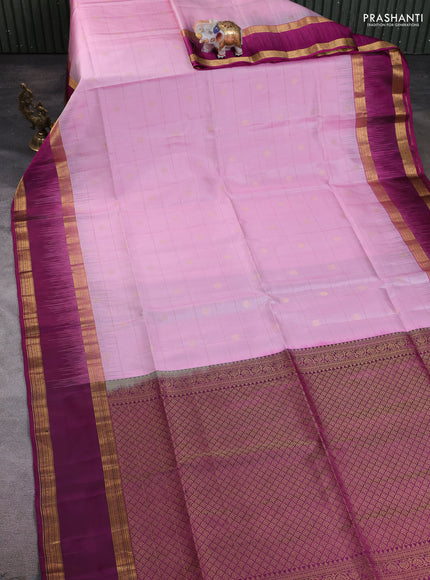 Pure soft silk saree light pink and dark magenta pink with allover zari checks & buttas and rettapet zari woven border