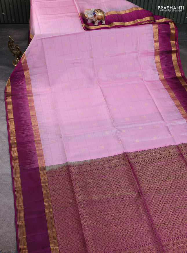 Pure soft silk saree light pink and dark magenta pink with allover zari checks & buttas and rettapet zari woven border