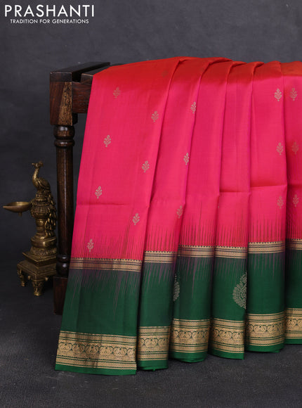 Pure soft silk saree pink and green with allover zari woven buttas and long zari woven checked butta border