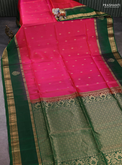 Pure soft silk saree pink and green with allover zari woven buttas and long zari woven checked butta border