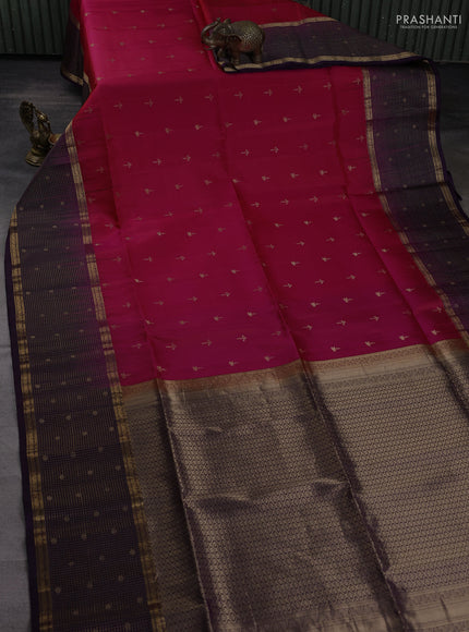 Pure soft silk saree pink and deep violet with allover zari woven buttas and long zari woven checked butta border