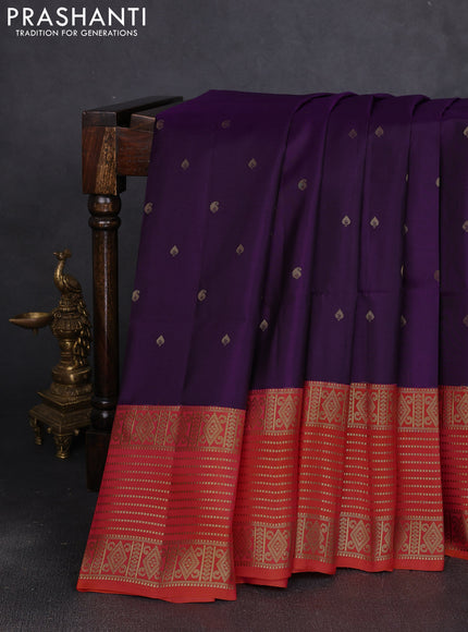 Pure soft silk saree purple and dual shade of pinkish orange with allover zari woven buttas and zari woven border