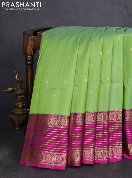 Pure soft silk saree green and dark magenta pink with allover zari woven buttas and zari woven border